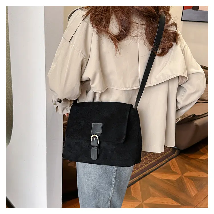 Black Frosted Velvet Shoulder Bag for Women — feature 14