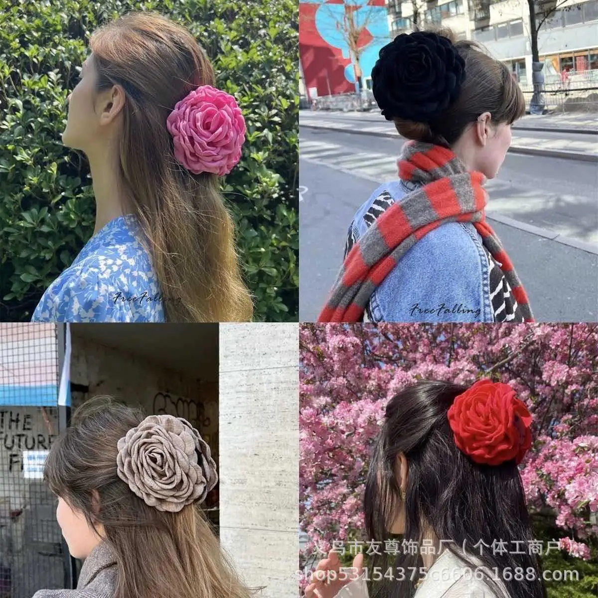Turquoise Fabric Rose Hair Clip for Women - Image 86