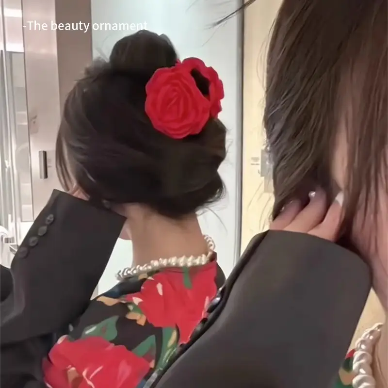 Turquoise Fabric Rose Hair Clip for Women — feature 10