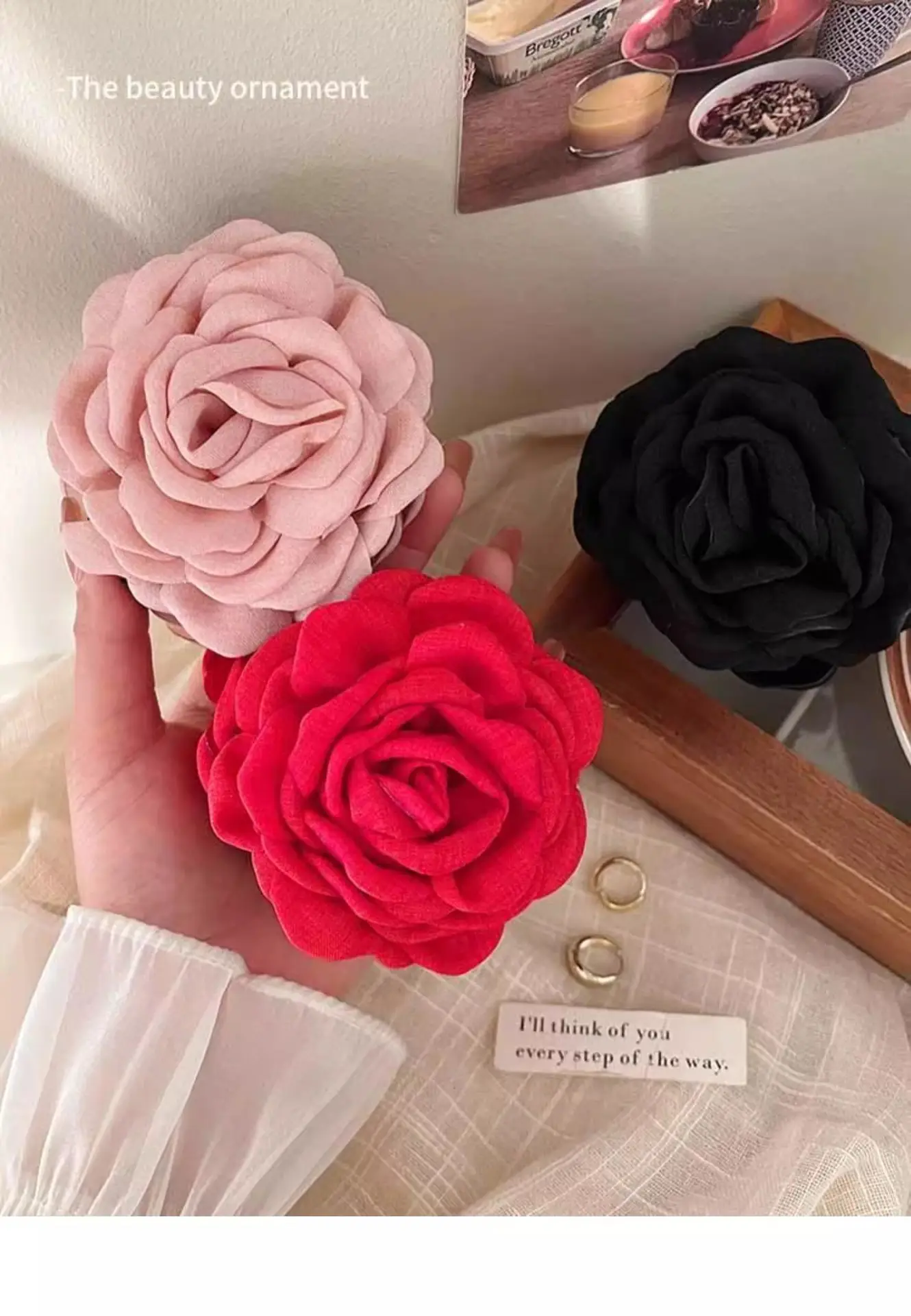 Turquoise Fabric Rose Hair Clip for Women — feature 5