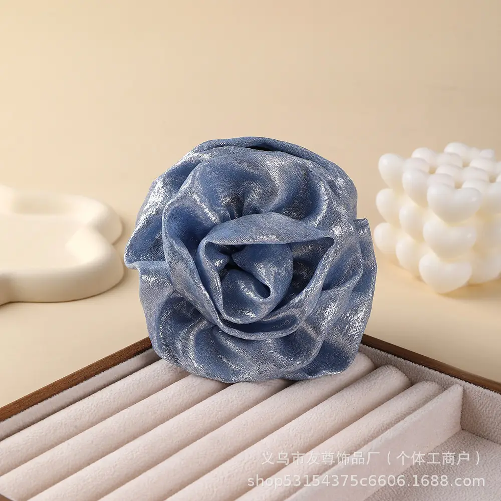 Turquoise Fabric Rose Hair Clip for Women - Image 12