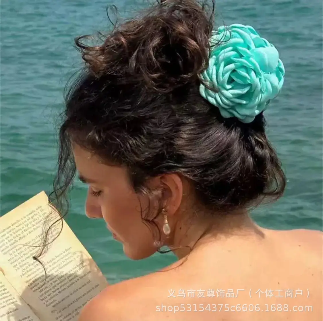 Turquoise Fabric Rose Hair Clip for Women - Image 30
