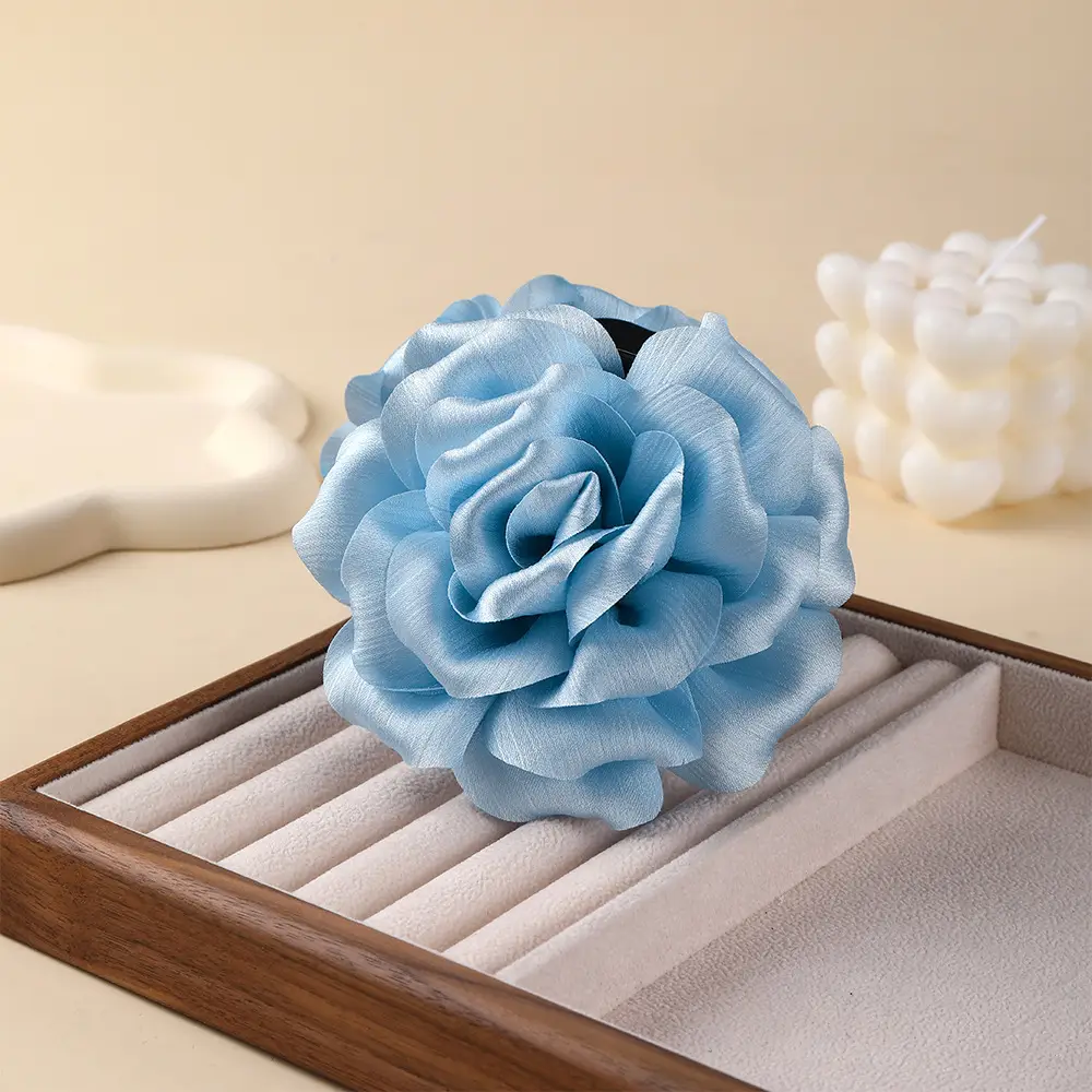 Turquoise Fabric Rose Hair Clip for Women - Image 6