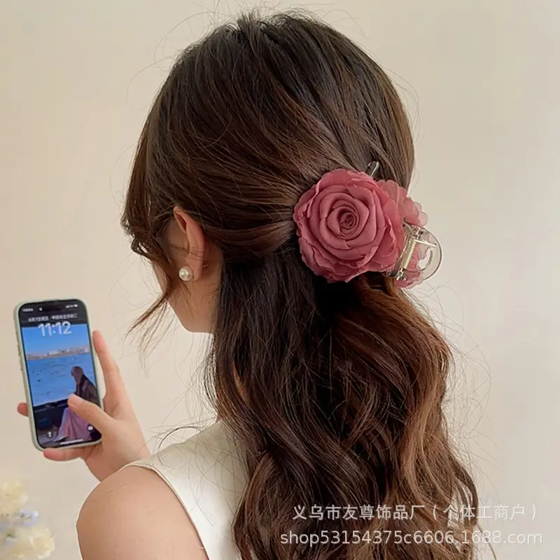 Turquoise Fabric Rose Hair Clip for Women - Image 62