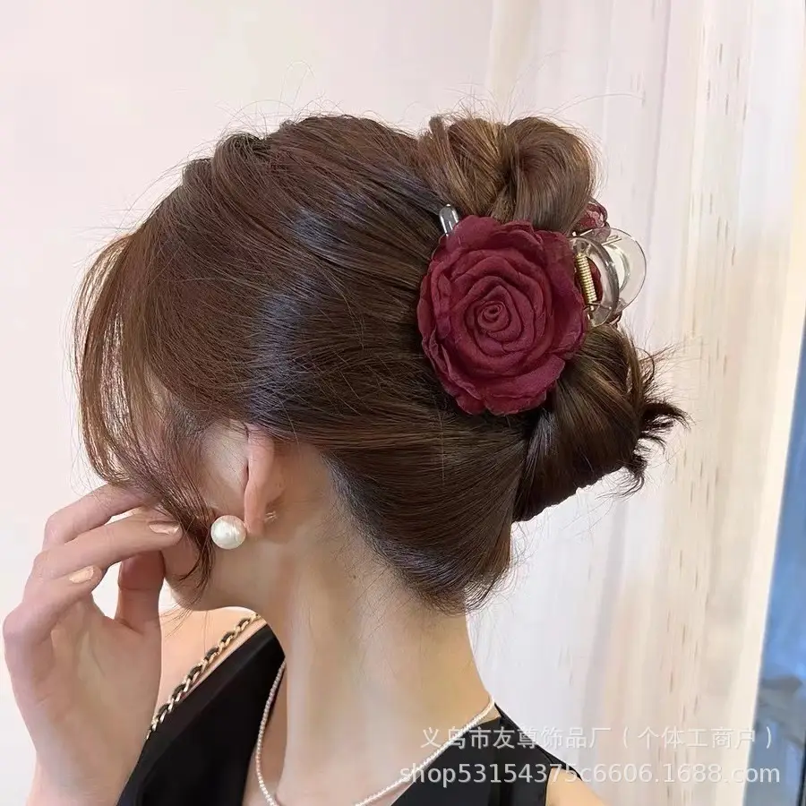 Turquoise Fabric Rose Hair Clip for Women - Image 65