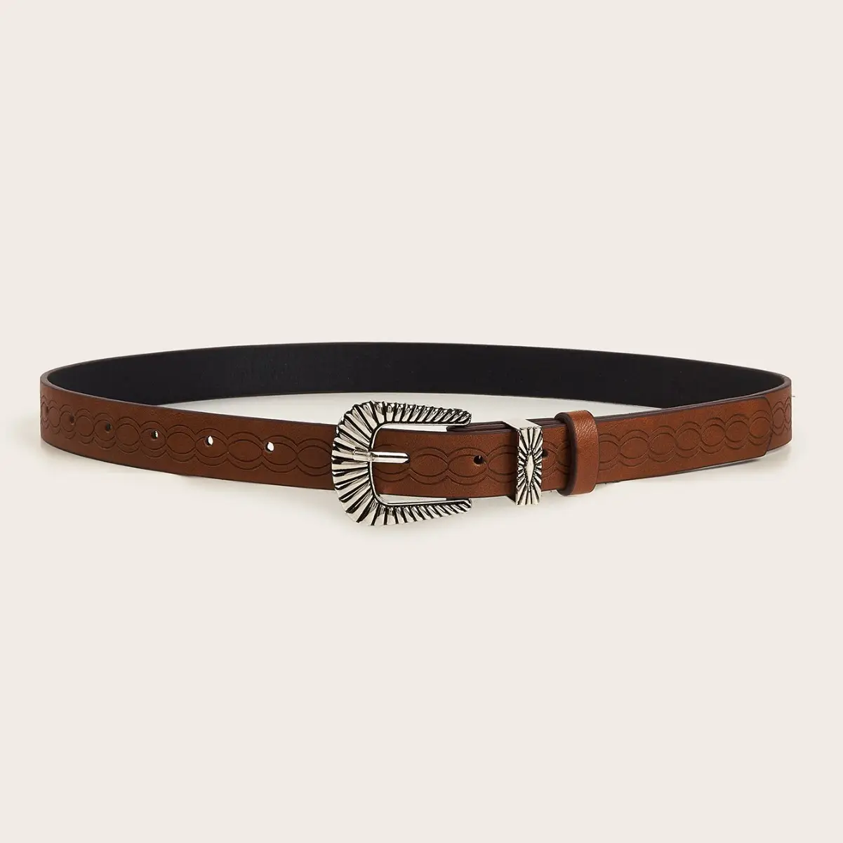 Brown Croc Embossed Belt with Buckle - Image 2