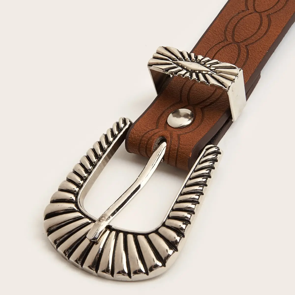 Brown Croc Embossed Belt with Buckle - Image 3