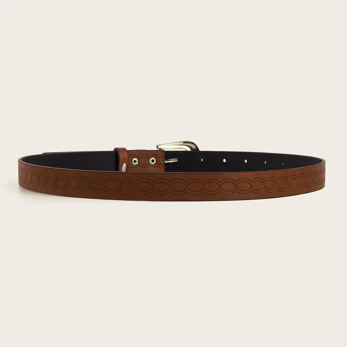 Brown Croc Embossed Belt with Buckle - Image 4
