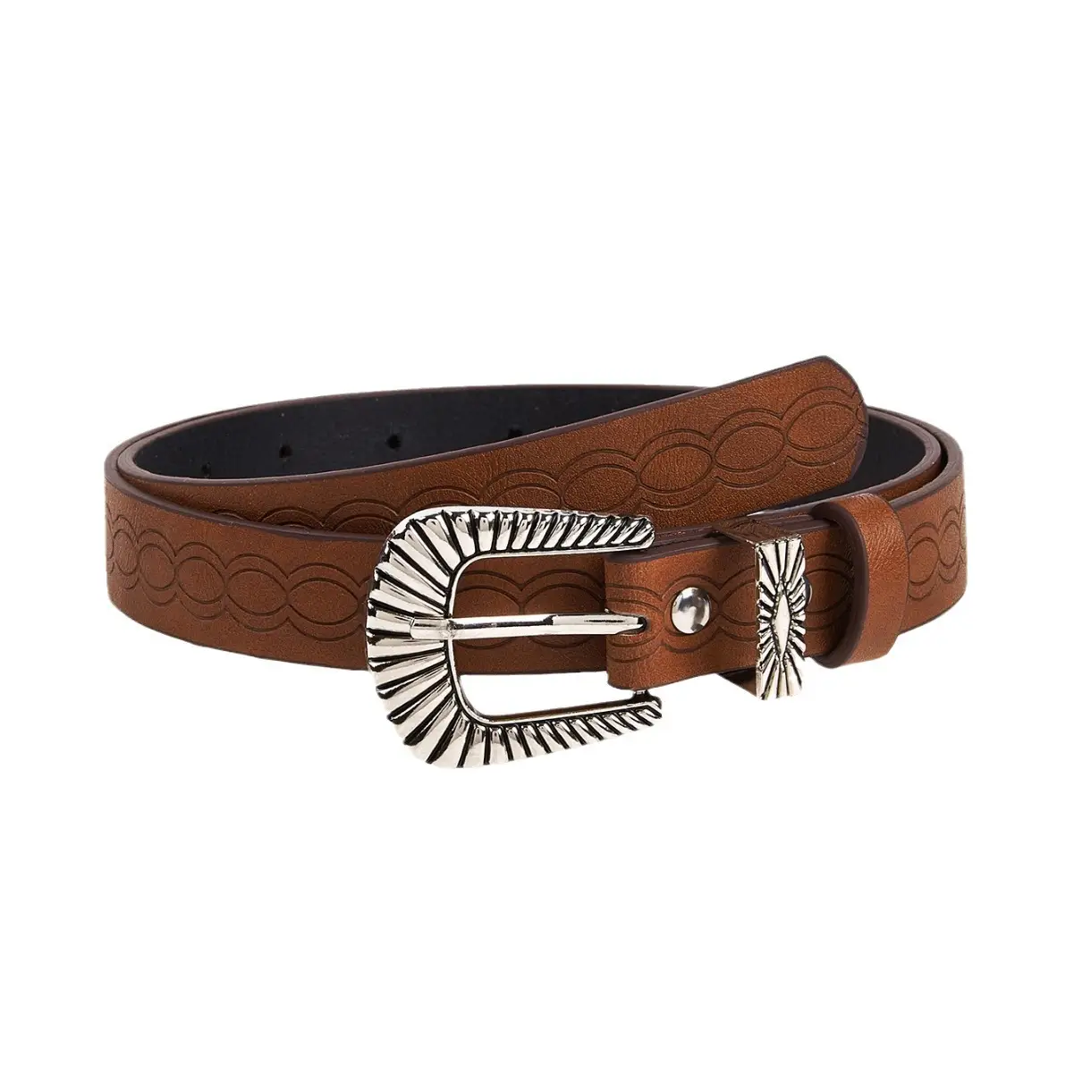 Brown Croc Embossed Belt with Buckle - Image 5
