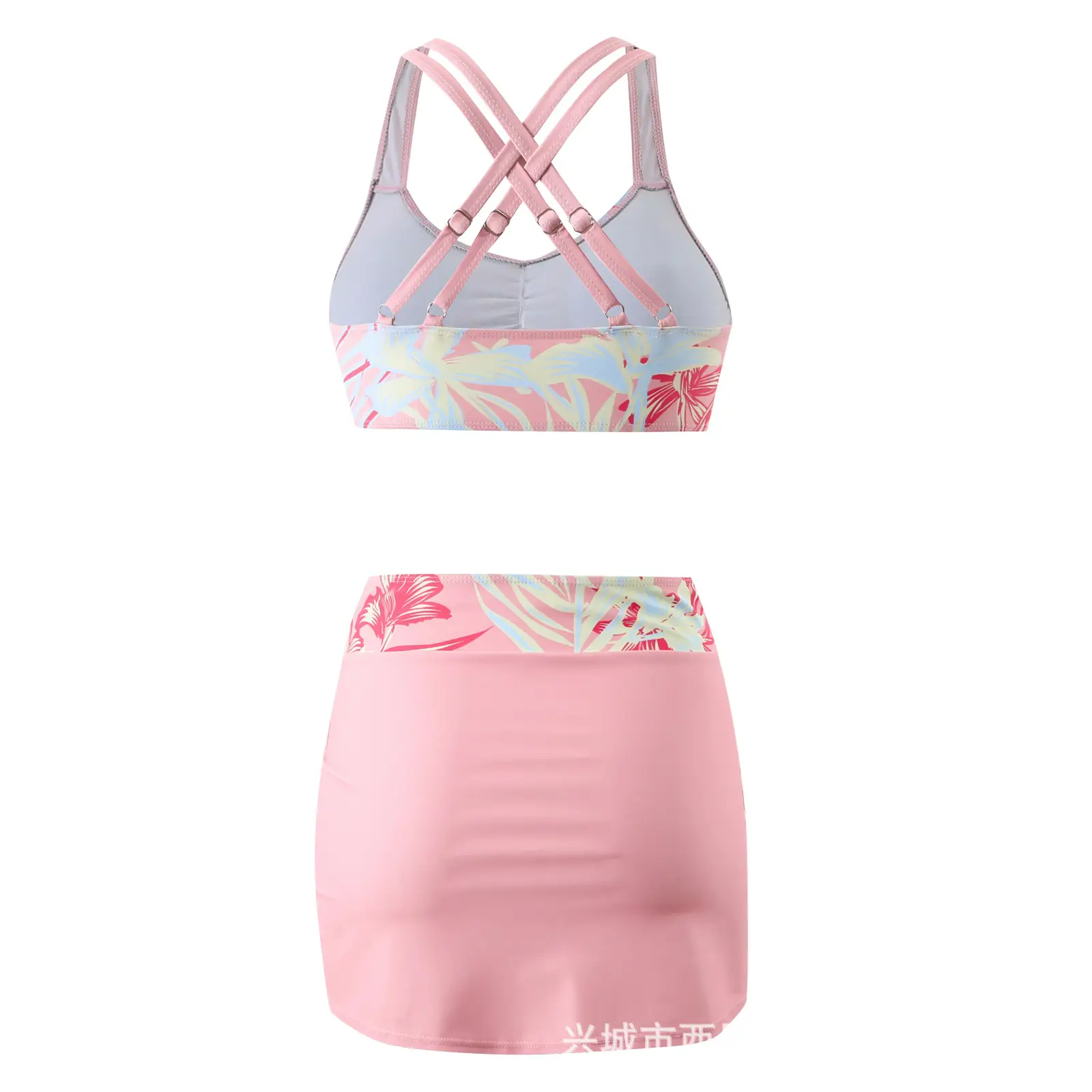 2024 Cross-Border Plus Size Pink Floral Swimwear Set — feature 4