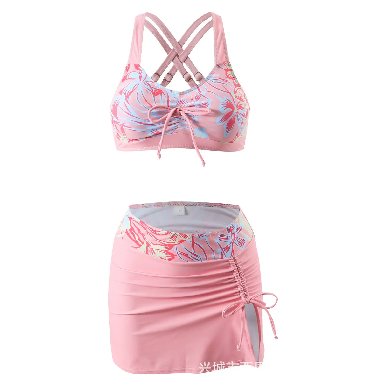 2024 Cross-Border Plus Size Pink Floral Swimwear Set — feature 5