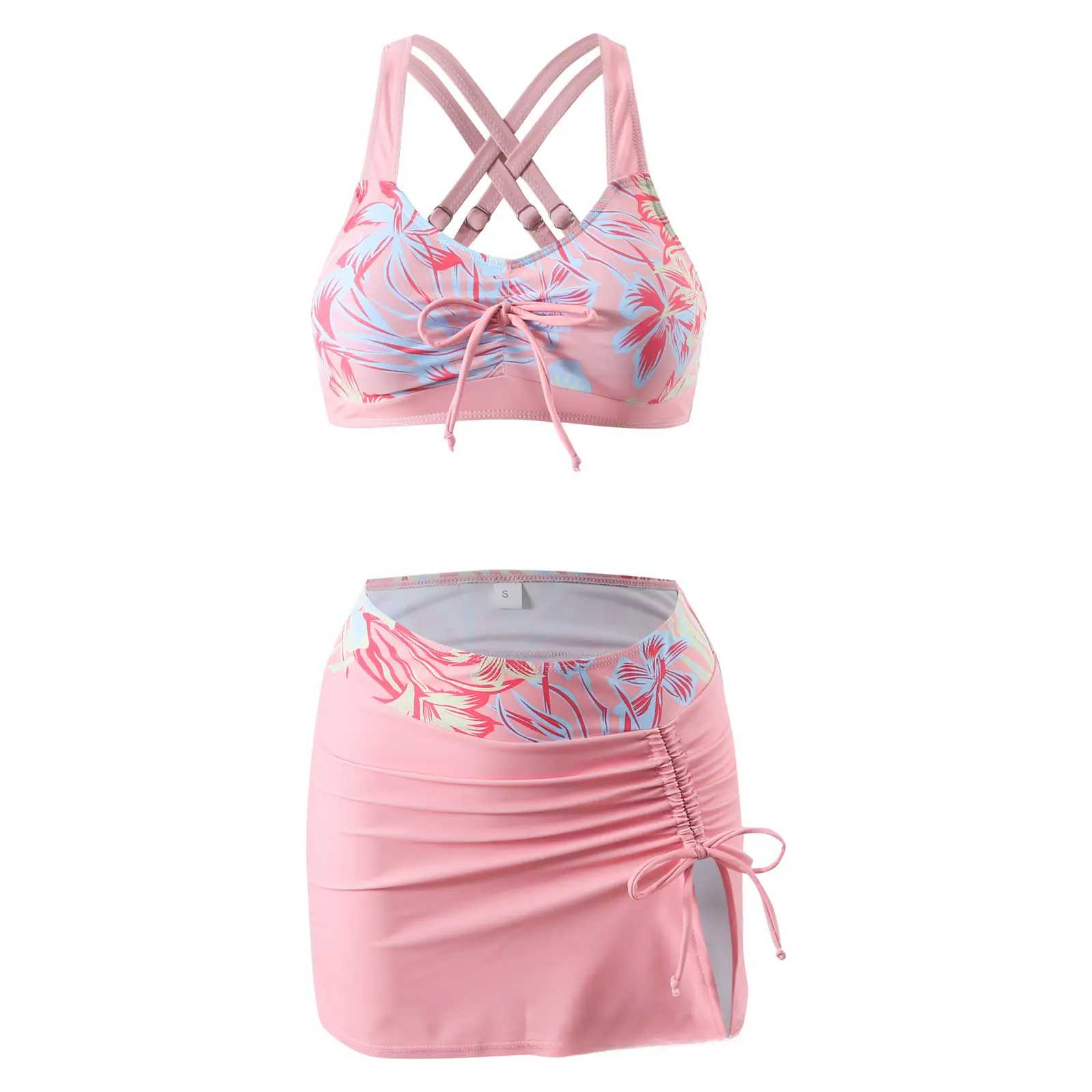 2024 Cross-Border Plus Size Pink Floral Swimwear Set - Image 27