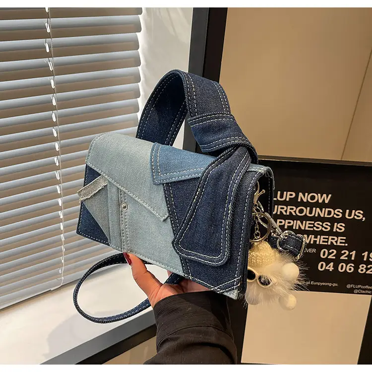 Women Denim Shoulder Messenger Bag Blue Light Square Design — feature 22