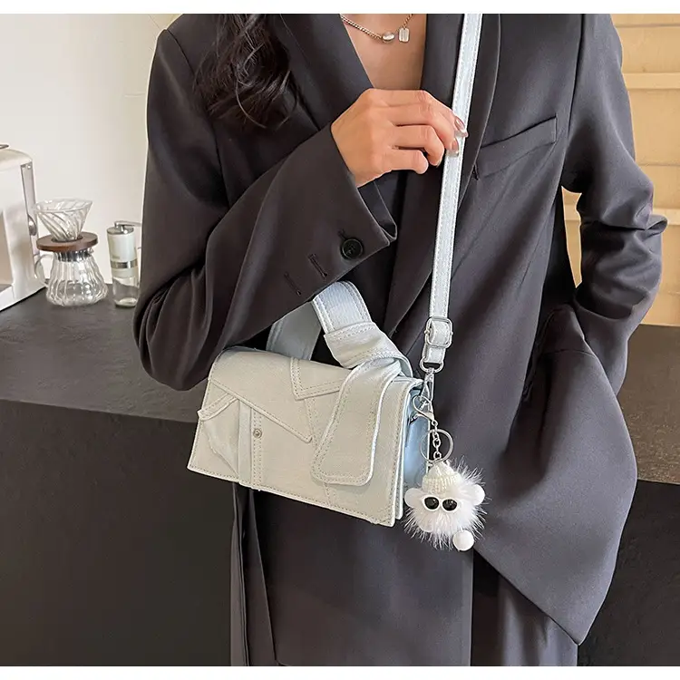 Women Denim Shoulder Messenger Bag Blue Light Square Design — feature 23
