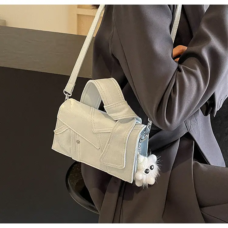 Women Denim Shoulder Messenger Bag Blue Light Square Design — feature 24