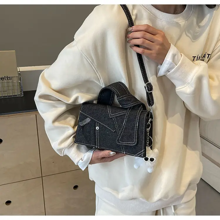 Women Denim Shoulder Messenger Bag Blue Light Square Design — feature 27