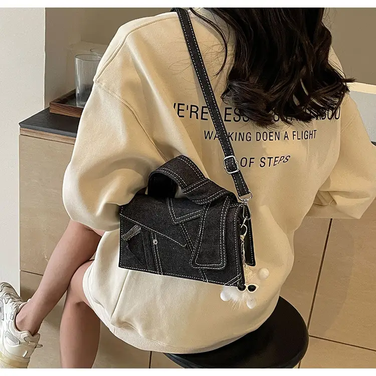 Women Denim Shoulder Messenger Bag Blue Light Square Design — feature 28