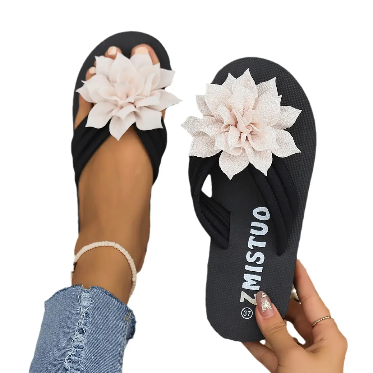 Women Red Flower Flip Flops Large Size Summer - Image 7