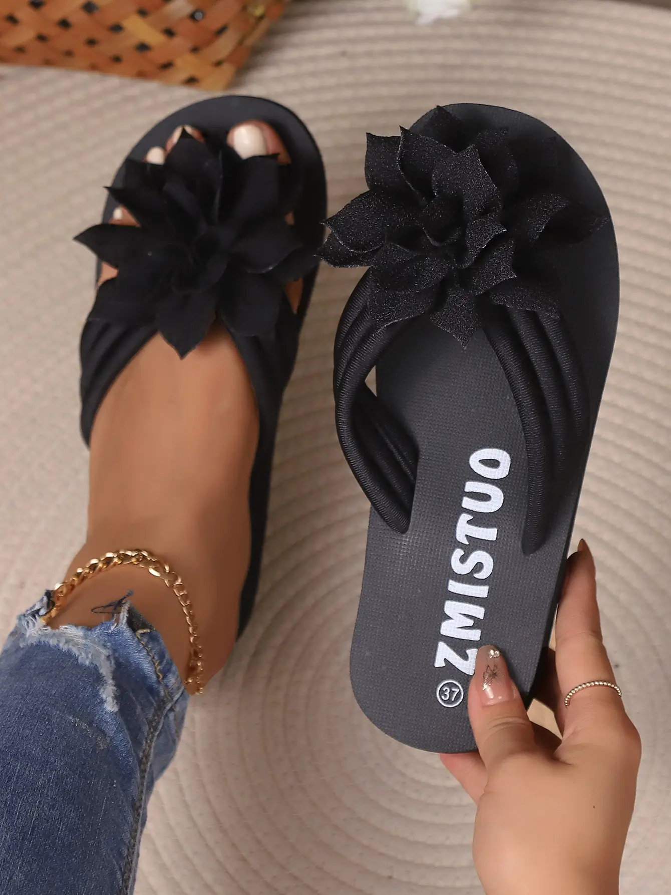 Women Red Flower Flip Flops Large Size Summer — feature 14