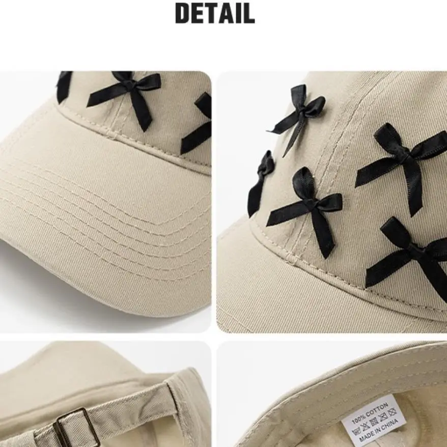 Korean Bow Sun Hat for Women Beige Buckle - Image 11