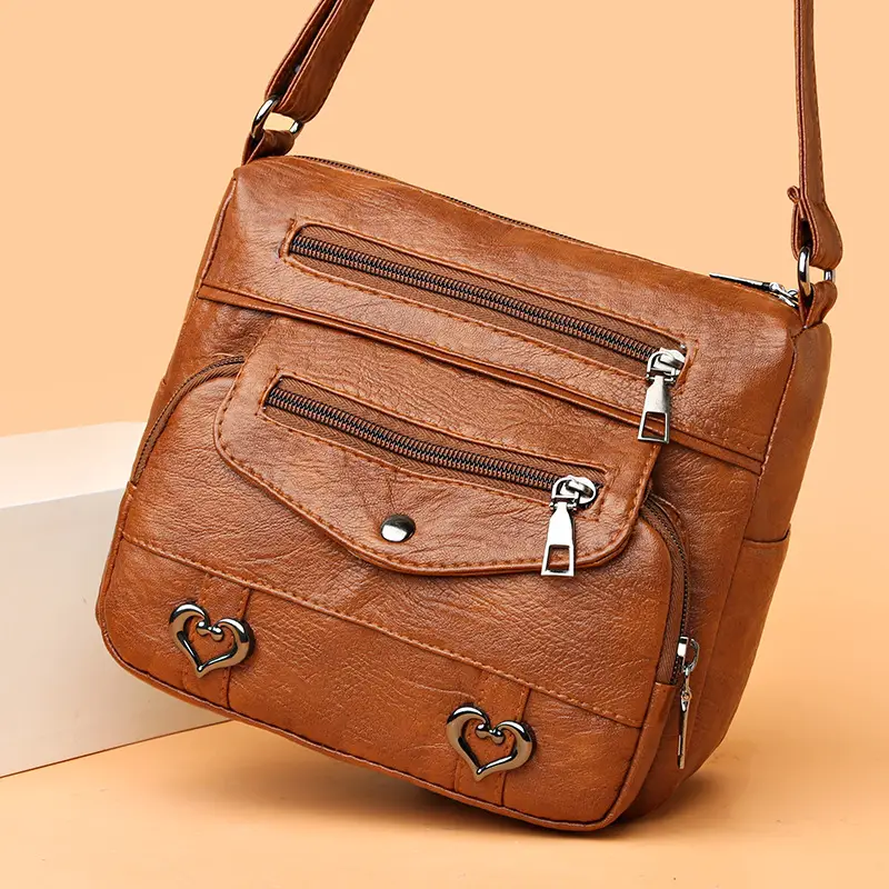 Brown Heart-Plated Crossbody Bag for Women - Image 3