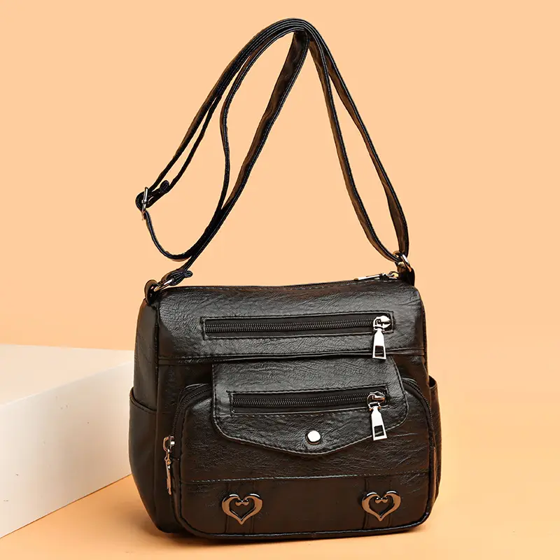 Brown Heart-Plated Crossbody Bag for Women - Image 4