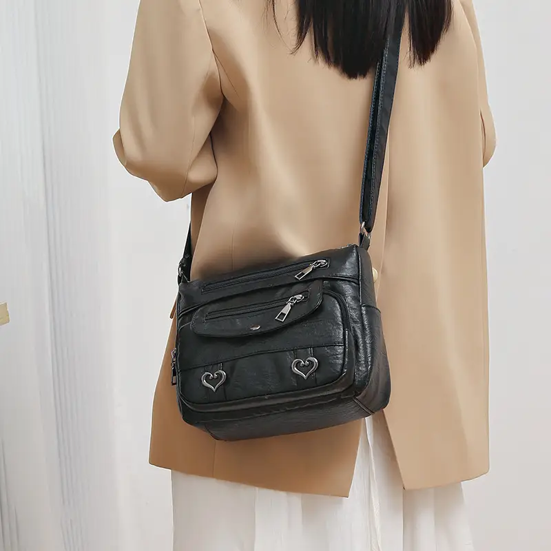 Brown Heart-Plated Crossbody Bag for Women - Image 5