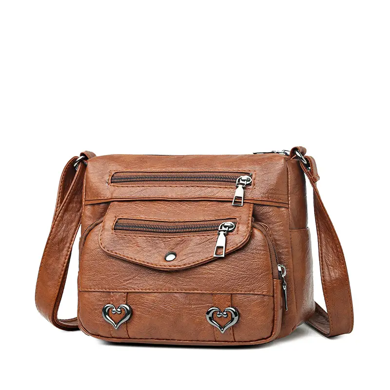 Brown Heart-Plated Crossbody Bag for Women - Image 7