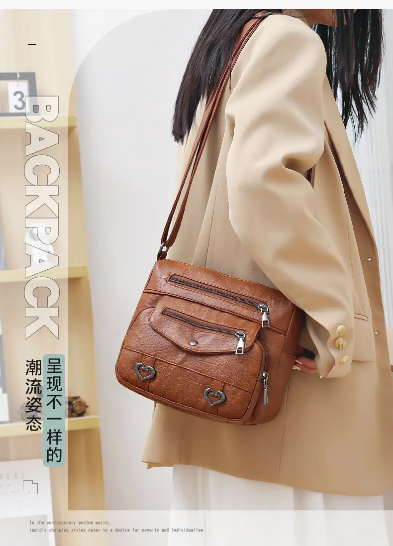 Brown Heart-Plated Crossbody Bag for Women — feature 1