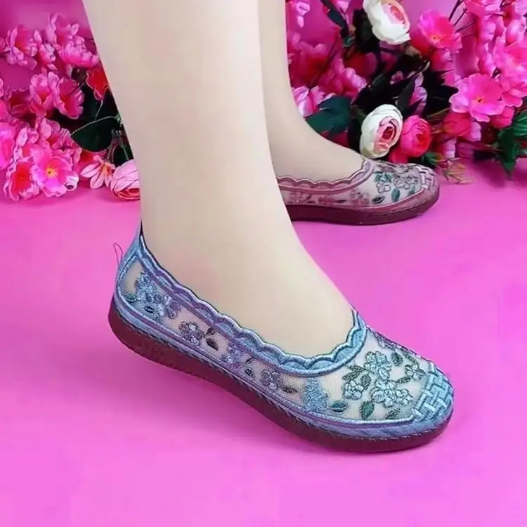 Summer breathable old Beijing cloth shoes mesh casual shoes non-slip flower hollow flat middle-aged and elderly mother soft sole shoes - Image 6
