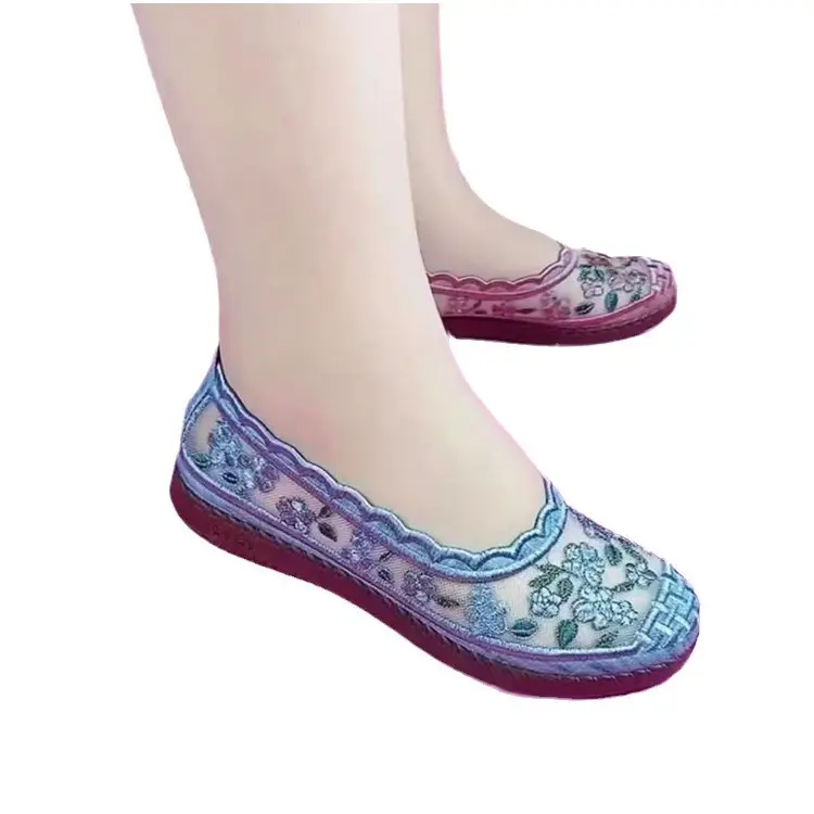 Summer breathable old Beijing cloth shoes mesh casual shoes non-slip flower hollow flat middle-aged and elderly mother soft sole shoes - Image 7