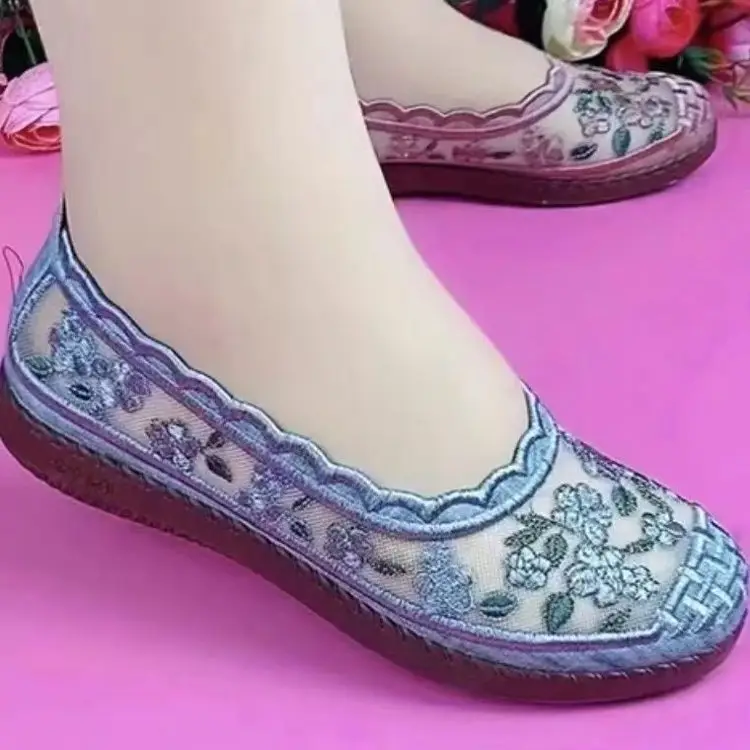 Summer breathable old Beijing cloth shoes mesh casual shoes non-slip flower hollow flat middle-aged and elderly mother soft sole shoes — feature 8