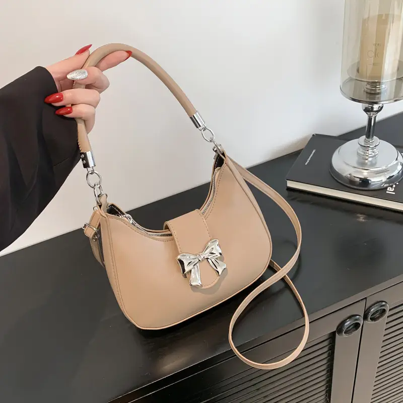 Sweet Bow Handbag for Women Beige New Spring Summer