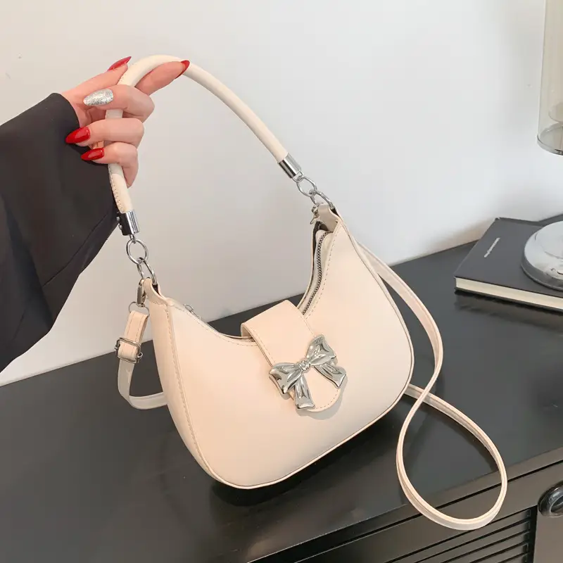 Sweet Bow Handbag for Women Beige New Spring Summer