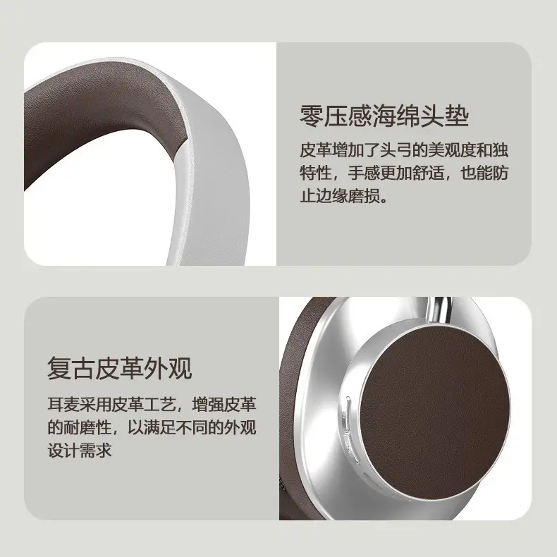 Over-Ear Wireless Bluetooth Headphones Brown Silver Sports Style - Image 4