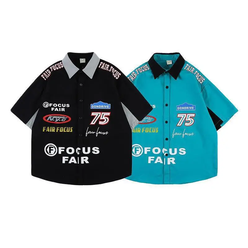 Men's American Style Racing Shirt Short Sleeve Summer Loose Fit