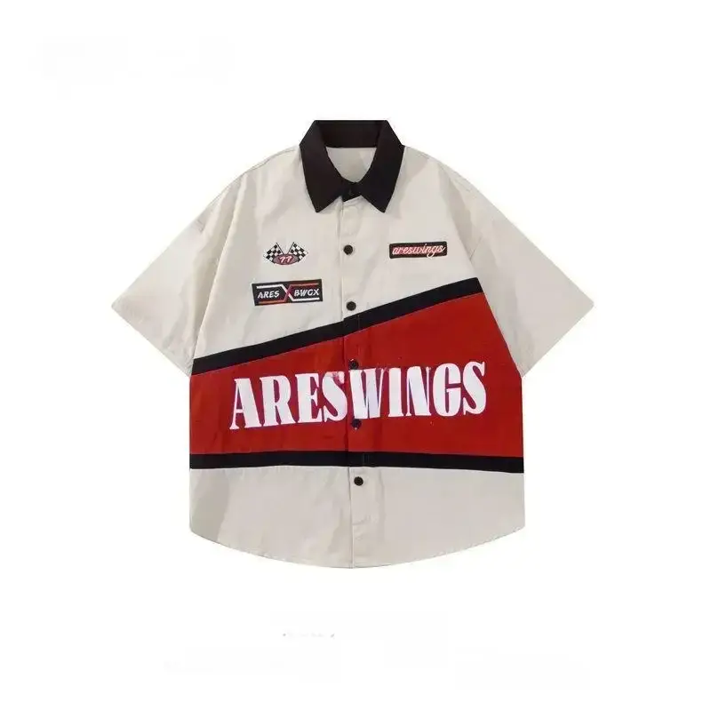 Men's American Style Racing Shirt Short Sleeve Summer Loose Fit