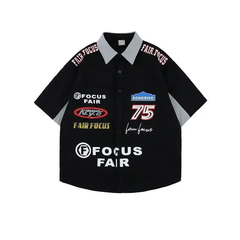 Men's American Style Racing Shirt Short Sleeve Summer Loose Fit