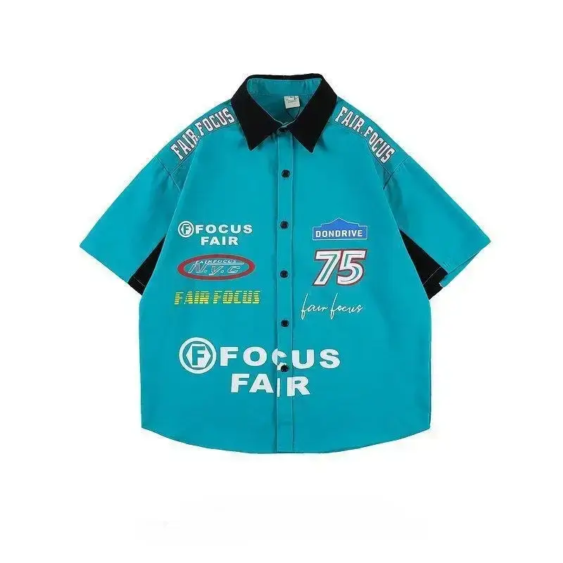 Men's American Style Racing Shirt Short Sleeve Summer Loose Fit