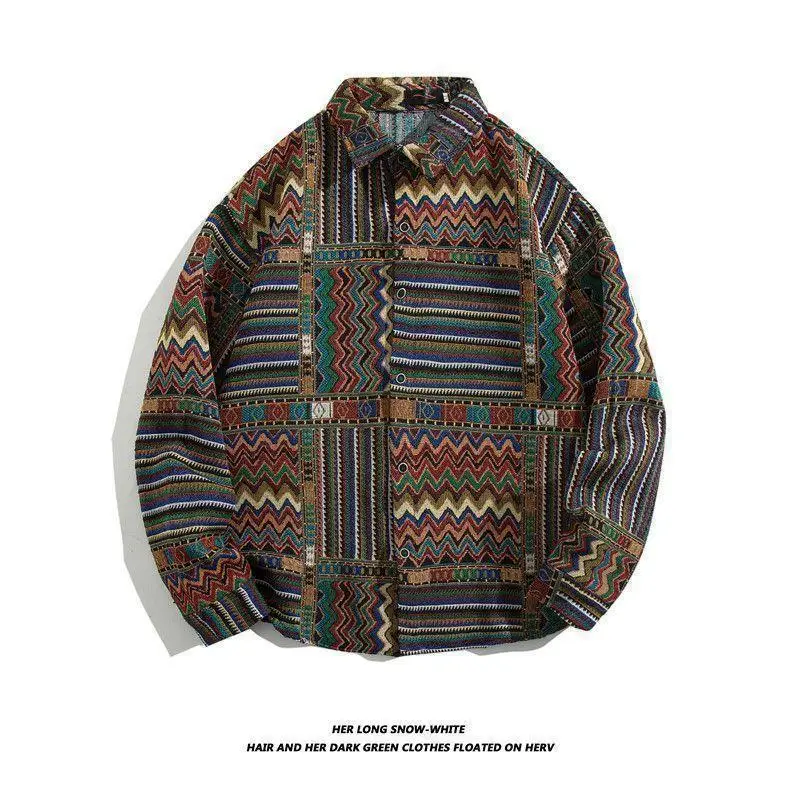 Men's Cuban Print Long Sleeve Jacket Autumn Winter