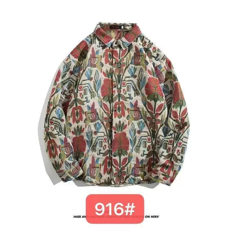 Men's Cuban Print Long Sleeve Jacket Autumn Winter