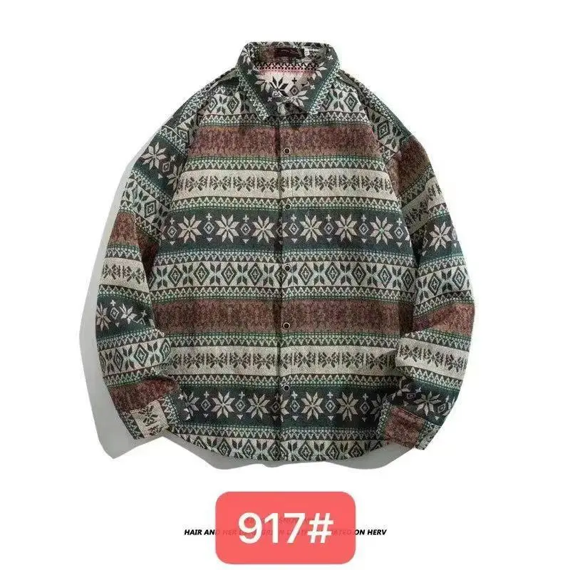 Men's Cuban Print Long Sleeve Jacket Autumn Winter