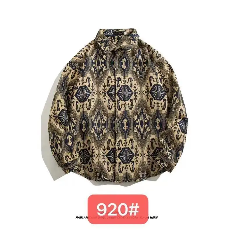 Men's Cuban Print Long Sleeve Jacket Autumn Winter