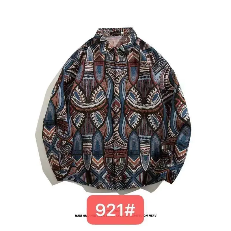 Men's Cuban Print Long Sleeve Jacket Autumn Winter