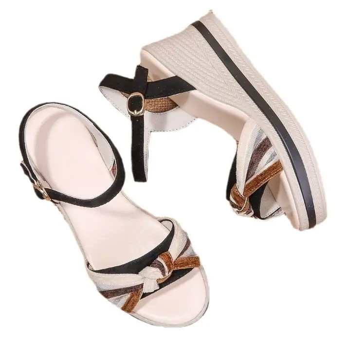 Wedge leather sandals for women 2024 Summer new all-match buckle high heel platform increased casual outdoor slippers - Image 6
