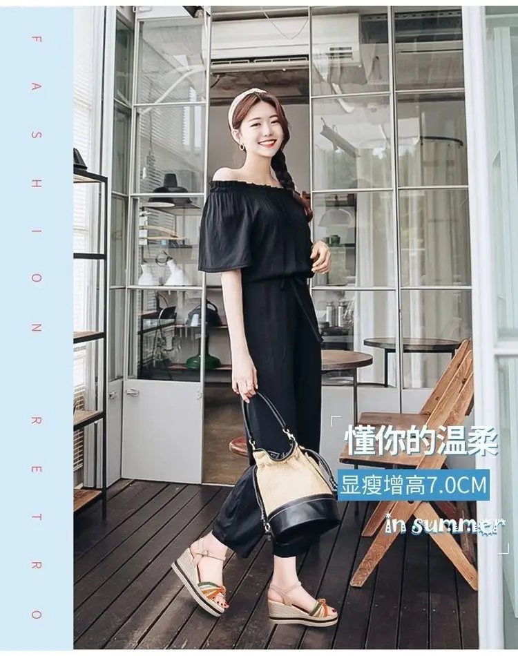 Wedge leather sandals for women 2024 Summer new all-match buckle high heel platform increased casual outdoor slippers — feature 3