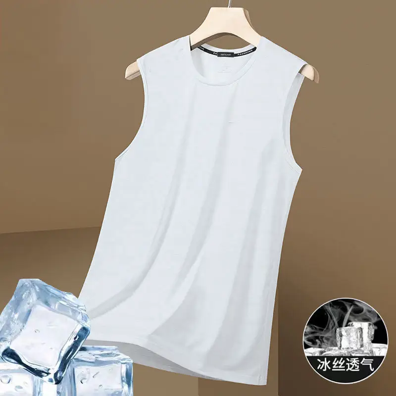 Men's Sleeveless Mesh Vest Solid White - Image 2