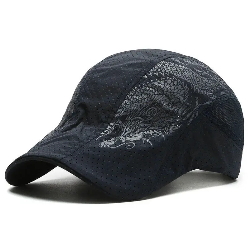 Men's Black Dragon Embroidered Cap with Mesh Back - Image 6