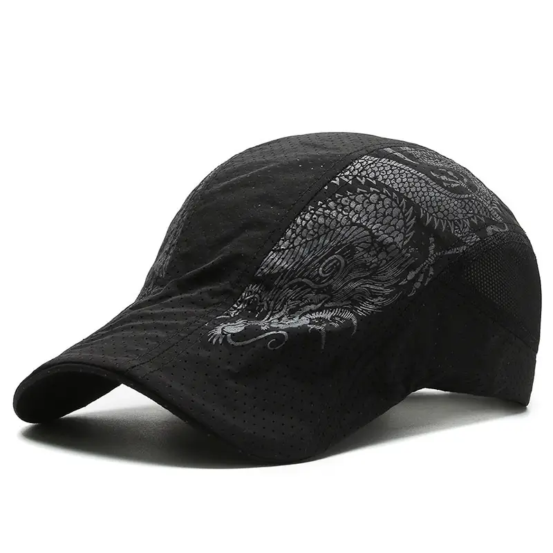 Men's Black Dragon Embroidered Cap with Mesh Back - Image 9