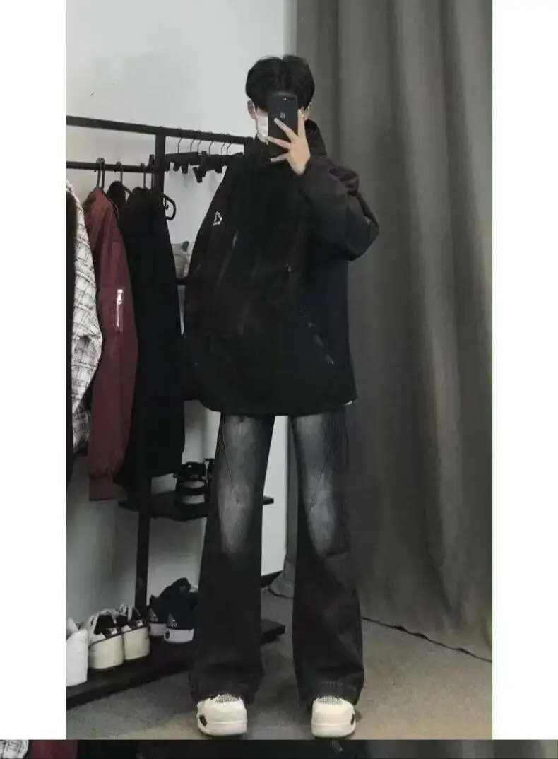 Men's Black Slim Jeans American Style Old Washed — feature 3
